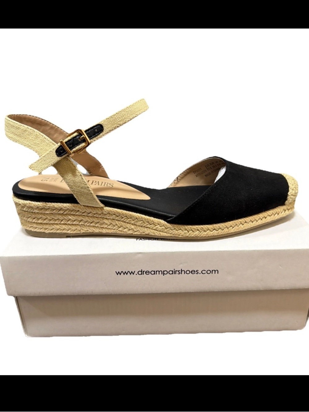 🆕Dream Pairs Black & Tan Espadrille Slingback Wedges Jute Platform Summer 7.5 - Picture 4 of 6